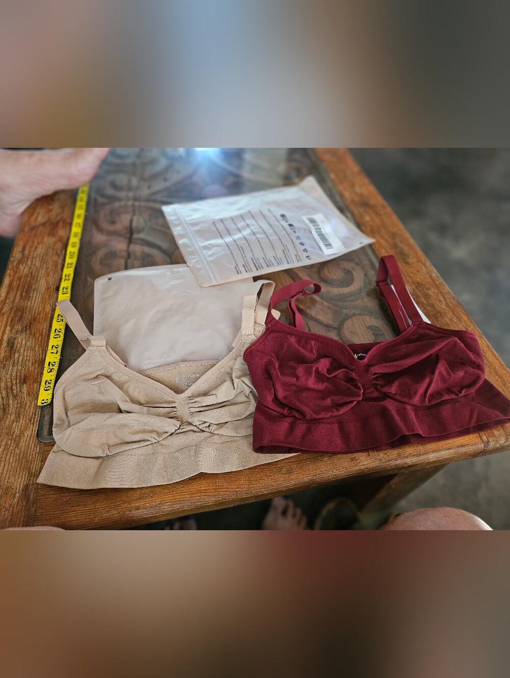 2 New In Bags Feeling Girl Ruched Wireless Bralette - Beige & Wine Size M